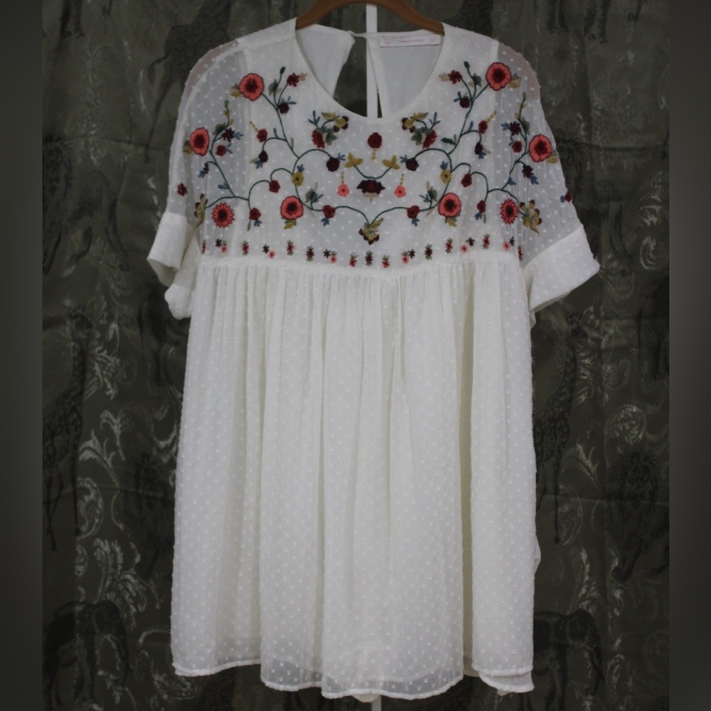 Zara White Swiss Dot Embroidered Top